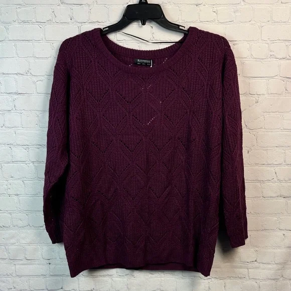 BloomChic Deep Purple Crew Neck Pointelle Sweater Size Large 12 - Picture 2 of 7